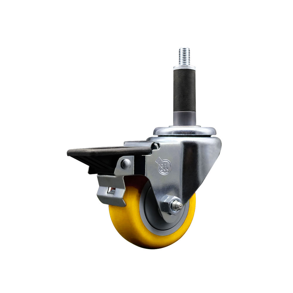 Polyurethane Expanding Stem Swivel Caster with 3 Inch Yellow Wheel and 1" Stem & Posi Locking Brake - 300 lbs. Capacity Per Caster - Service Caster Brand — photo 1