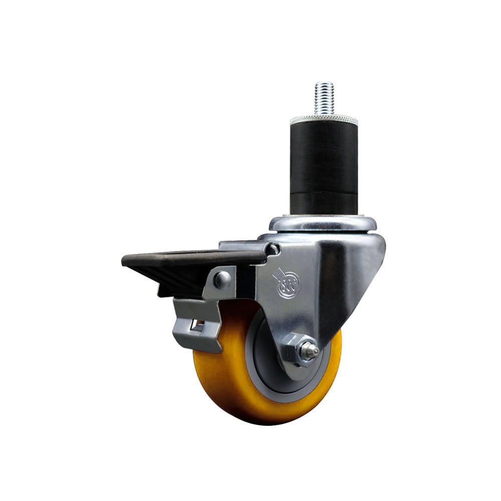Polyurethane Expanding Stem Swivel Caster with 3 Inch Yellow Wheel and 1-3/4" Stem & Posi Locking Brake - 300 lbs. Capacity Per Caster - Service Caster Brand — photo 1