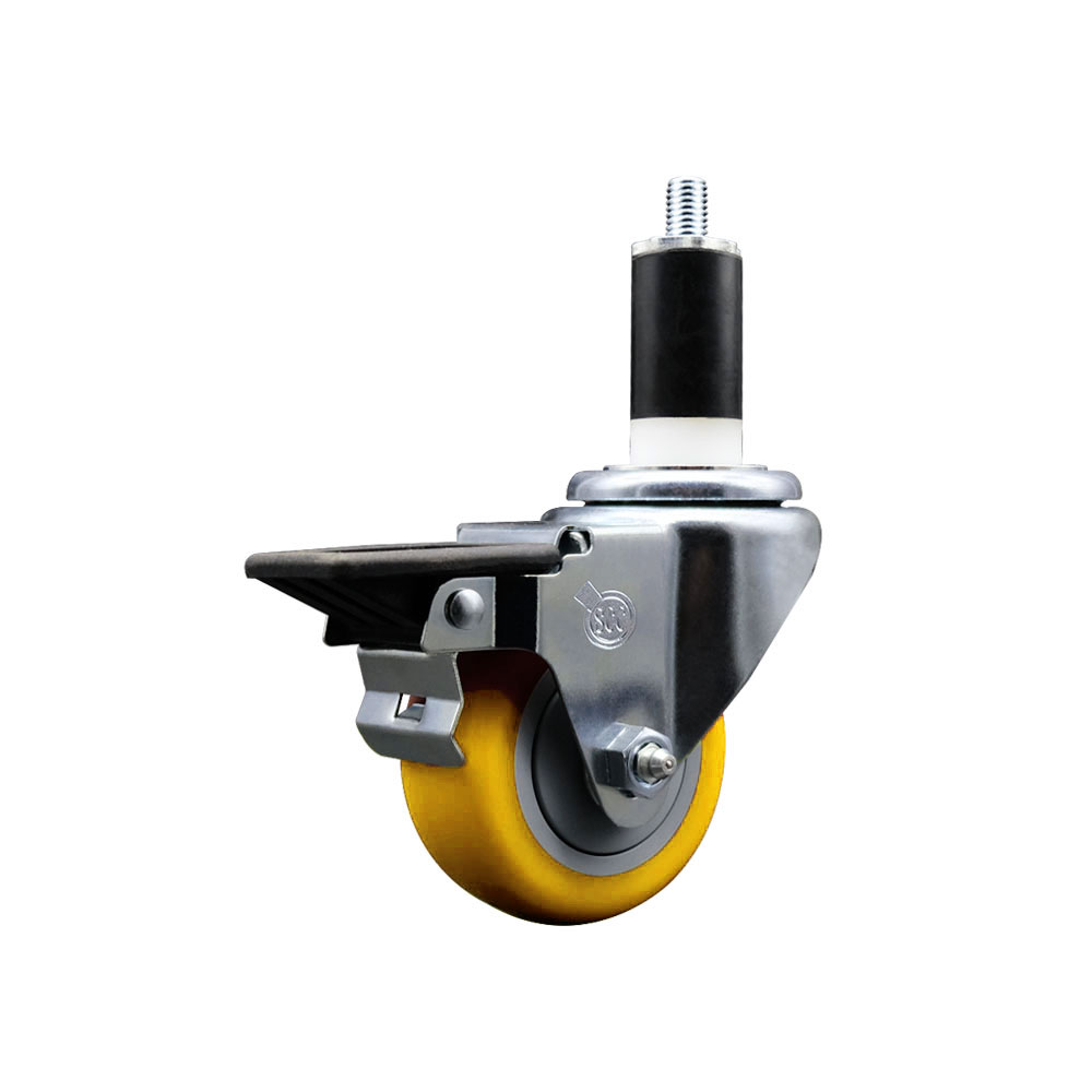 Polyurethane Expanding Stem Swivel Caster with 3 Inch Yellow Wheel and 1-3/8" Stem & Posi Locking Brake - 300 lbs. Capacity Per Caster - Service Caster Brand — photo 1