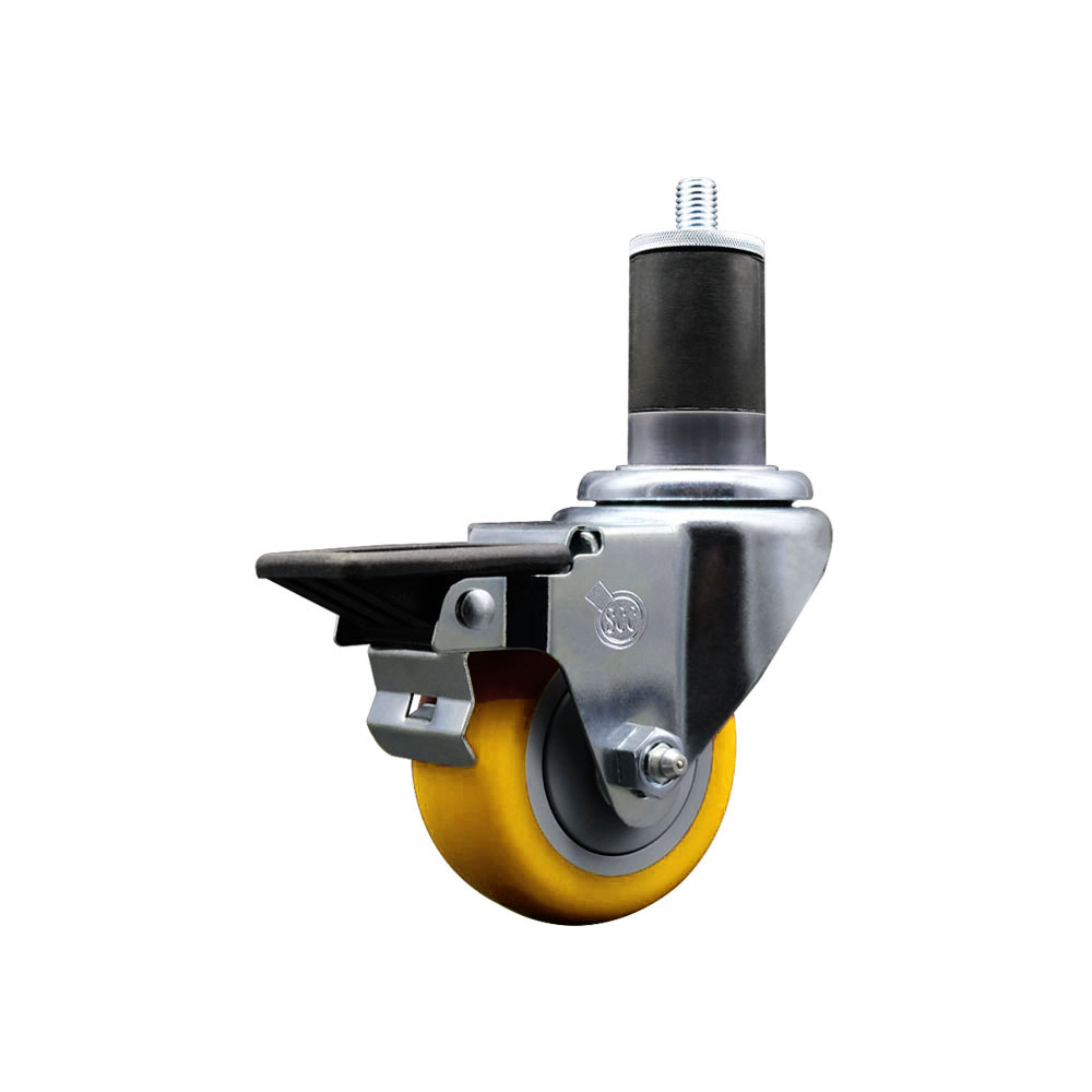 Polyurethane Expanding Stem Swivel Caster with 3 Inch Yellow Wheel and 1-5/8" Stem & Posi Locking Brake - 300 lbs. Capacity Per Caster - Service Caster Brand — photo 1