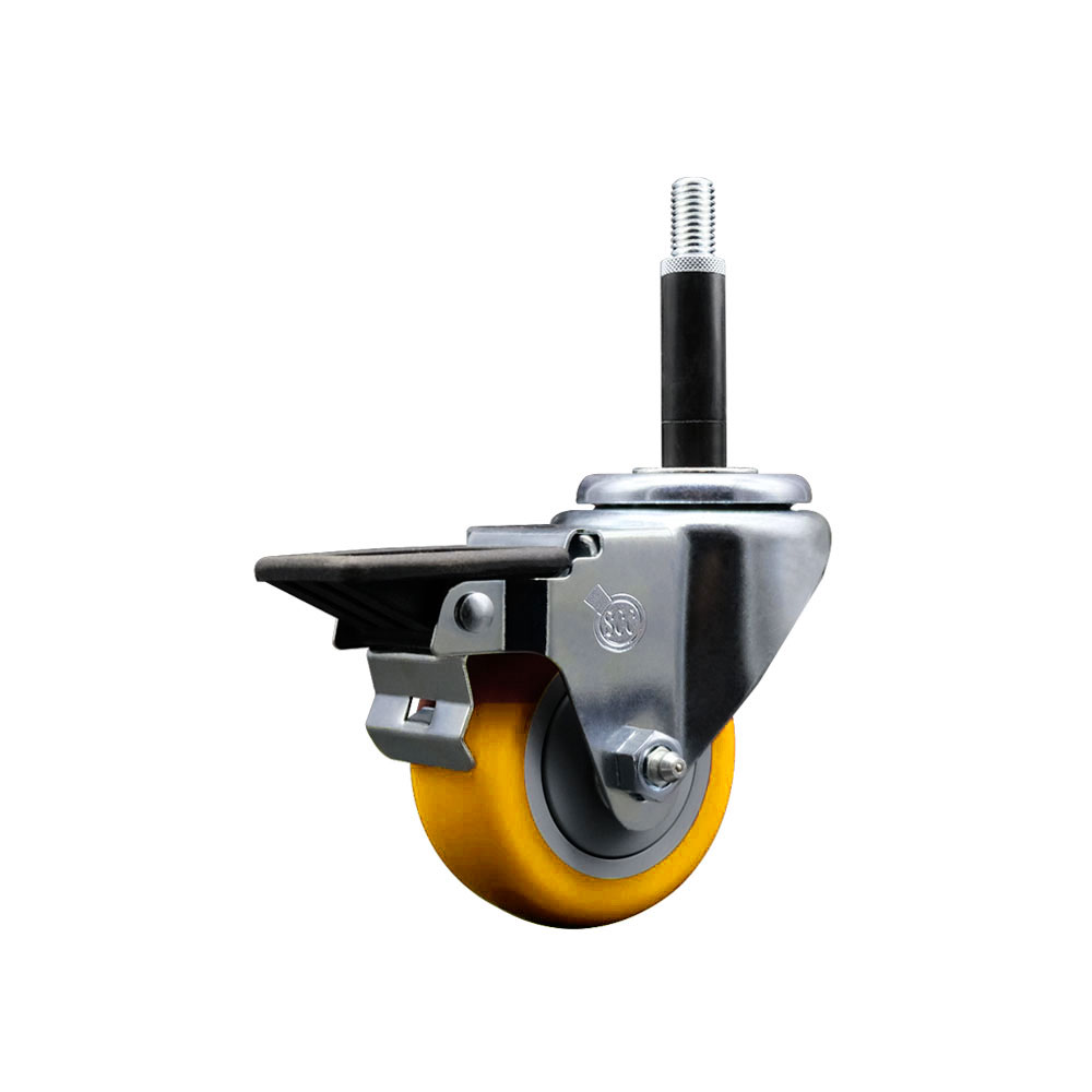 Polyurethane Expanding Stem Swivel Caster with 3 Inch Yellow Wheel and 3/4" Stem & Posi Locking Brake - 300 lbs. Capacity Per Caster - Service Caster Brand — photo 1