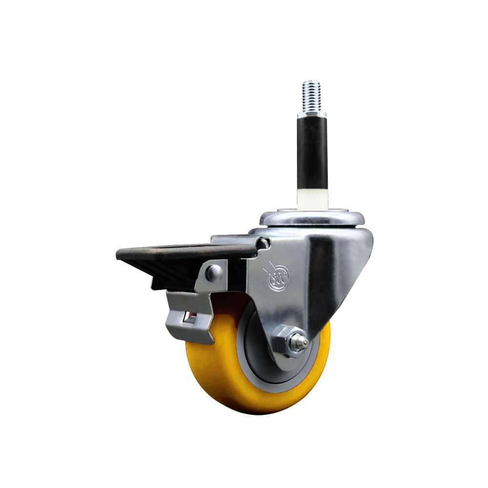 Polyurethane Expanding Stem Swivel Caster with 3 Inch Yellow Wheel and 7/8" Stem & Posi Locking Brake - 300 lbs. Capacity Per Caster - Service Caster Brand — photo 1
