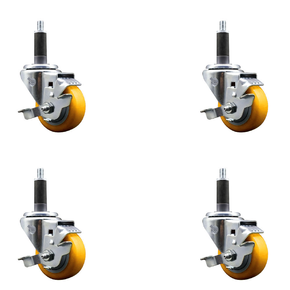 Polyurethane Swivel Expanding Stem Caster Set of 4 with 3 Inch Yellow Wheels and 1" Stems - Includes 4 Swivel with Top Locking Brakes - 300 lbs. Capacity Per Caster - Service Caster Brand — photo 1