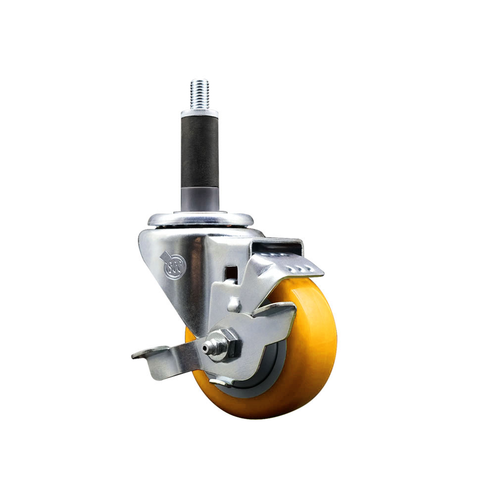 Stainless Steel Polyurethane Expanding Stem Swivel Caster with 3 Inch Yellow Wheel and 1" Stem & Top Locking Brake - 300 lbs. Capacity Per Caster - Service Caster Brand — photo 1