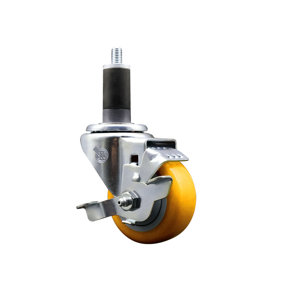 Polyurethane Expanding Stem Swivel Caster with 3 Inch Yellow Wheel and 1-1/4" Stem & Top Locking Brake - 300 lbs. Capacity Per Caster - Service Caster Brand — photo 1