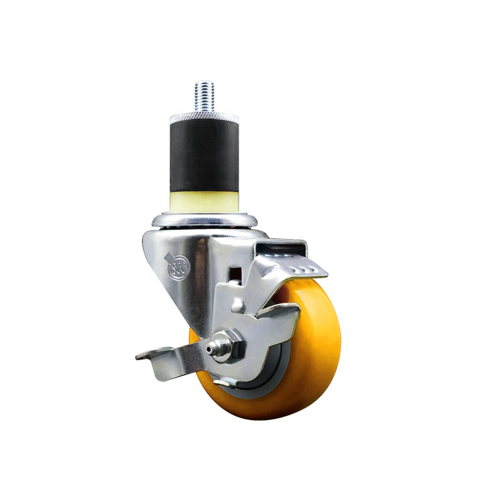 Polyurethane Expanding Stem Swivel Caster with 3 Inch Yellow Wheel and 1-7/8" Stem & Top Locking Brake - 300 lbs. Capacity Per Caster - Service Caster Brand — photo 1