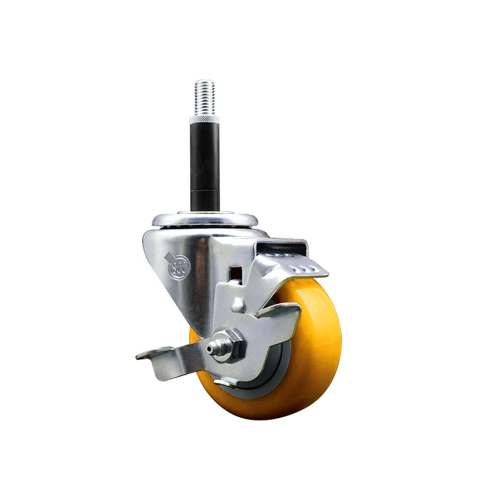 Polyurethane Expanding Stem Swivel Caster with 3 Inch Yellow Wheel and 3/4" Stem & Top Locking Brake - 300 lbs. Capacity Per Caster - Service Caster Brand — photo 1