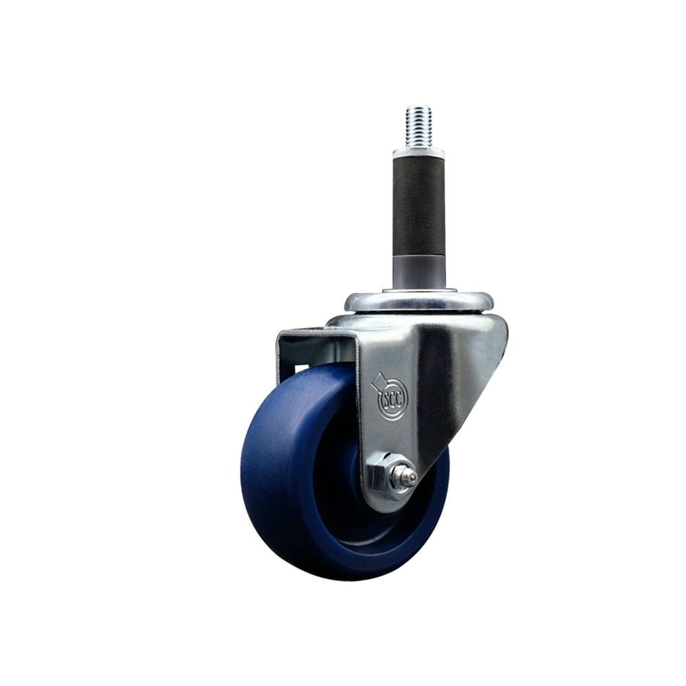 Solid Polyurethane Expanding Stem Swivel Caster with 3 Inch Blue Wheel and 1" Stem - 300 lbs. Capacity Per Caster - Service Caster Brand — photo 1