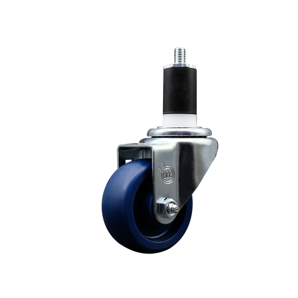 Solid Polyurethane Expanding Stem Swivel Caster with 3 Inch Blue Wheel and 1-1/2" Stem - 300 lbs. Capacity Per Caster - Service Caster Brand — photo 1