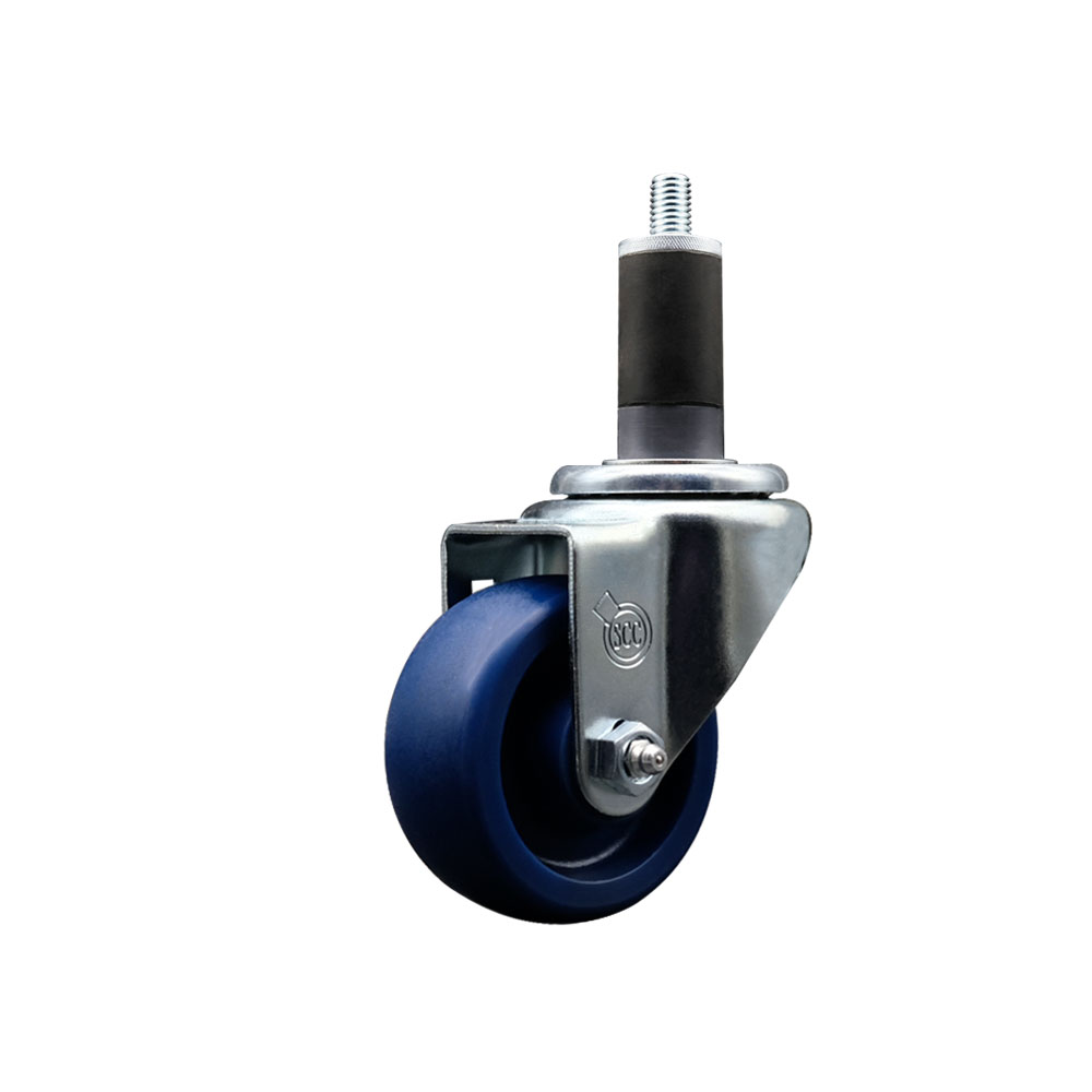Solid Polyurethane Expanding Stem Swivel Caster with 3 Inch Blue Wheel and 1-1/4" Stem - 300 lbs. Capacity Per Caster - Service Caster Brand — photo 1