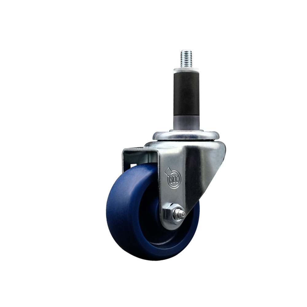 Stainless Steel Solid Polyurethane Expanding Stem Swivel Caster with 3 Inch Blue Wheel and 1-1/8" Stem - 300 lbs. Capacity Per Caster - Service Caster Brand — photo 1
