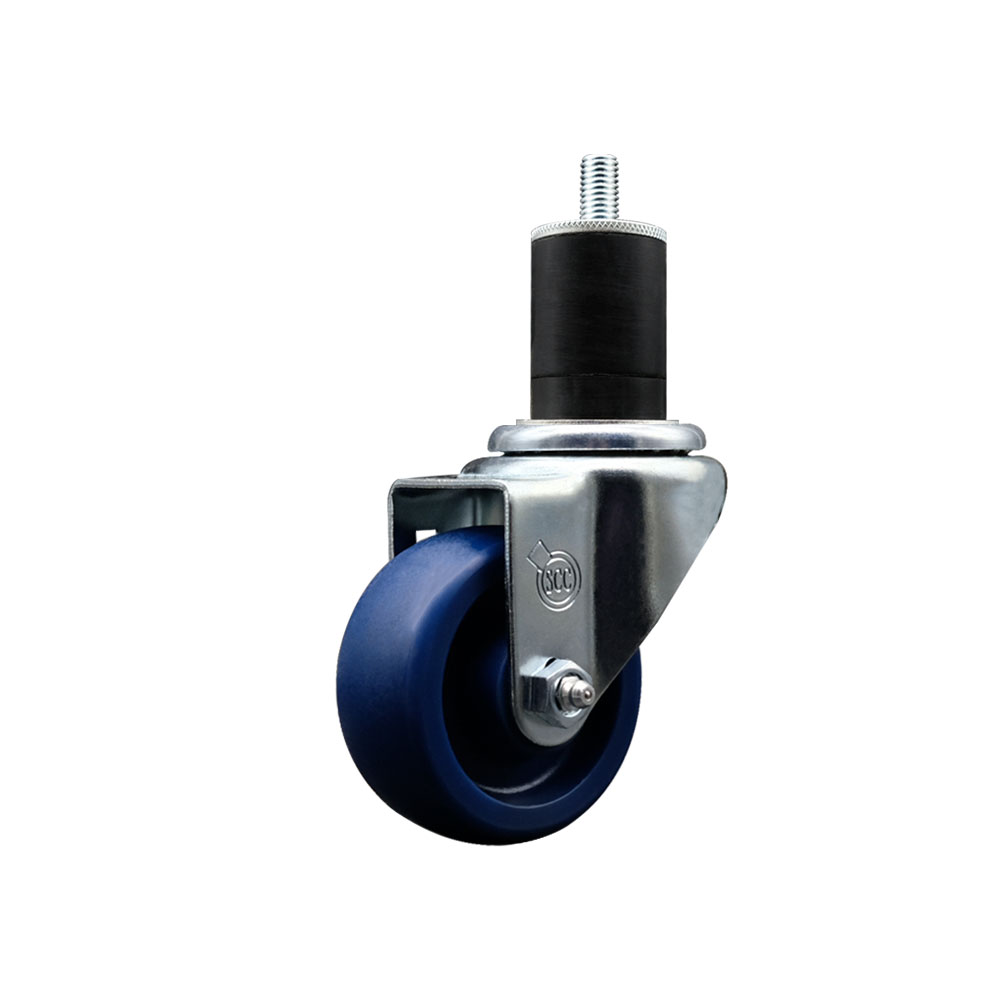 Solid Polyurethane Expanding Stem Swivel Caster with 3 Inch Blue Wheel and 1-3/4" Stem - 300 lbs. Capacity Per Caster - Service Caster Brand — photo 1