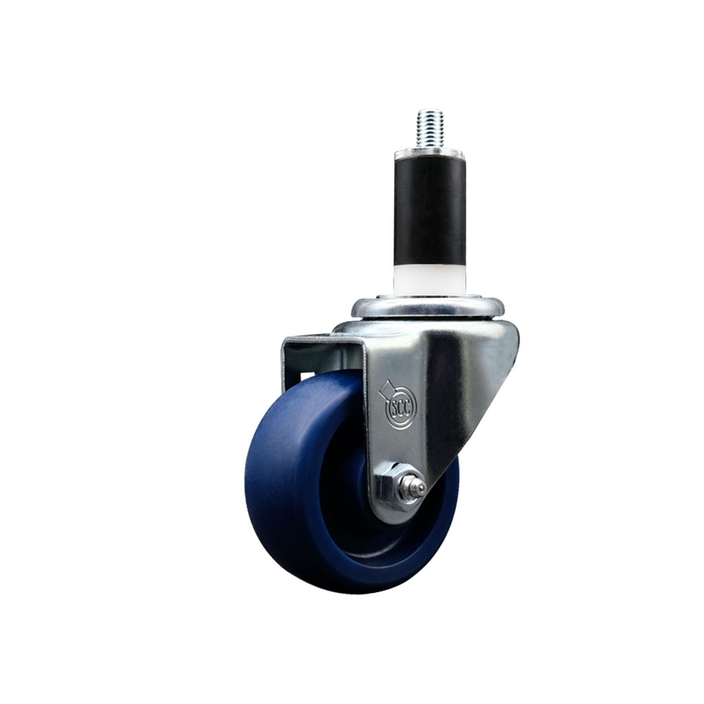 Stainless Steel Solid Polyurethane Expanding Stem Swivel Caster with 3 Inch Blue Wheel and 1-3/8" Stem - 300 lbs. Capacity Per Caster - Service Caster Brand — photo 1