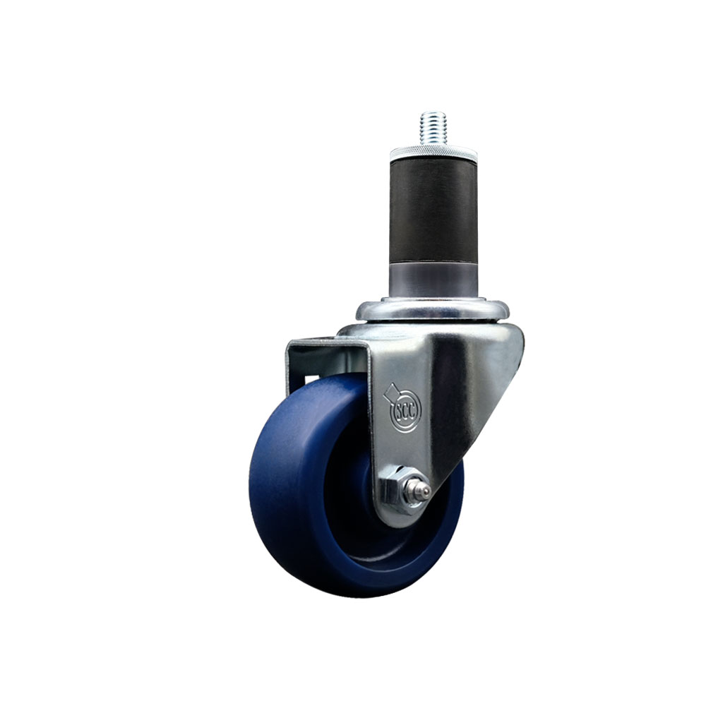 Solid Polyurethane Expanding Stem Swivel Caster with 3 Inch Blue Wheel and 1-5/8" Stem - 300 lbs. Capacity Per Caster - Service Caster Brand — photo 1