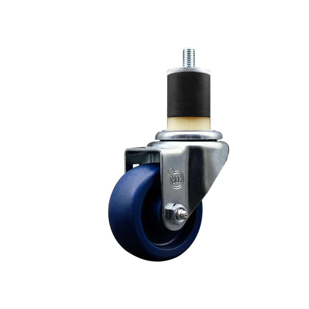 Solid Polyurethane Expanding Stem Swivel Caster with 3 Inch Blue Wheel and 1-7/8" Stem - 300 lbs. Capacity Per Caster - Service Caster Brand — photo 1