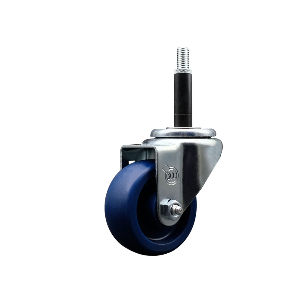 Solid Polyurethane Expanding Stem Swivel Caster with 3 Inch Blue Wheel and 3/4" Stem - 300 lbs. Capacity Per Caster - Service Caster Brand — photo 1