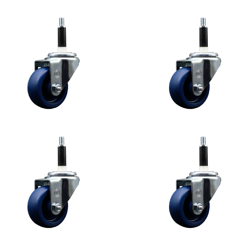 Solid Polyurethane Swivel Expanding Stem Caster Set of 4 with 3 Inch Blue Wheels and 7/8" Stems - 300 lbs. Capacity Per Caster - Service Caster Brand — photo 1