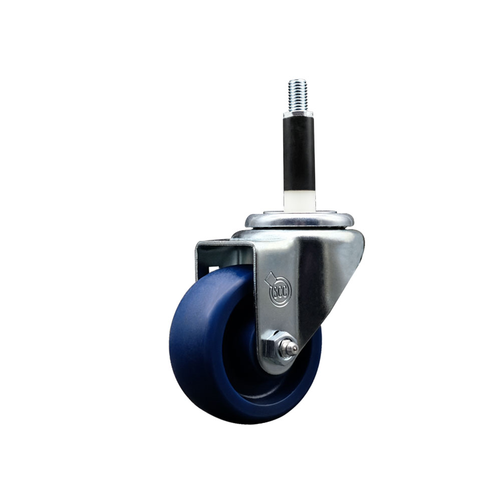 Stainless Steel Solid Polyurethane Expanding Stem Swivel Caster with 3 Inch Blue Wheel and 7/8" Stem - 300 lbs. Capacity Per Caster - Service Caster Brand — photo 1