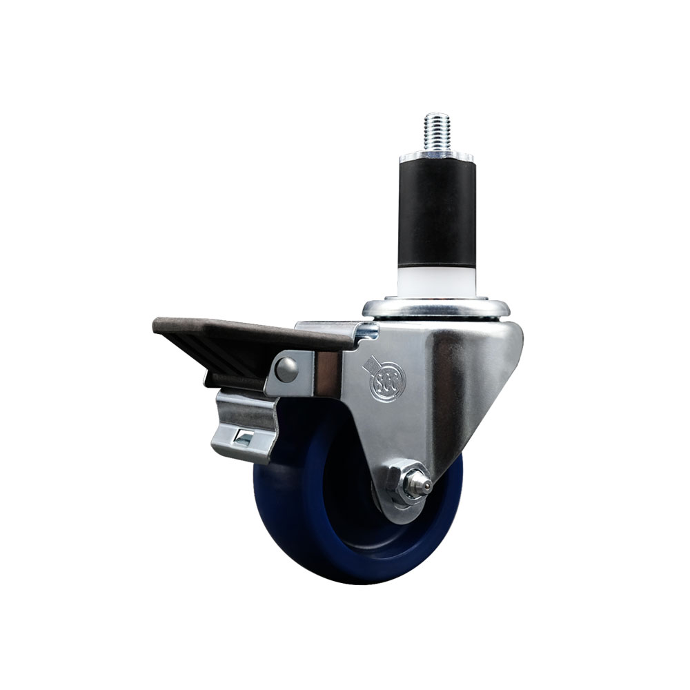 Solid Polyurethane Swivel Expanding Stem Caster with 3 Inch Blue Wheel and 1-1/2" Stem & Posi Locking Brake - 300 lbs. Capacity Per Caster - Service Caster Brand — photo 1