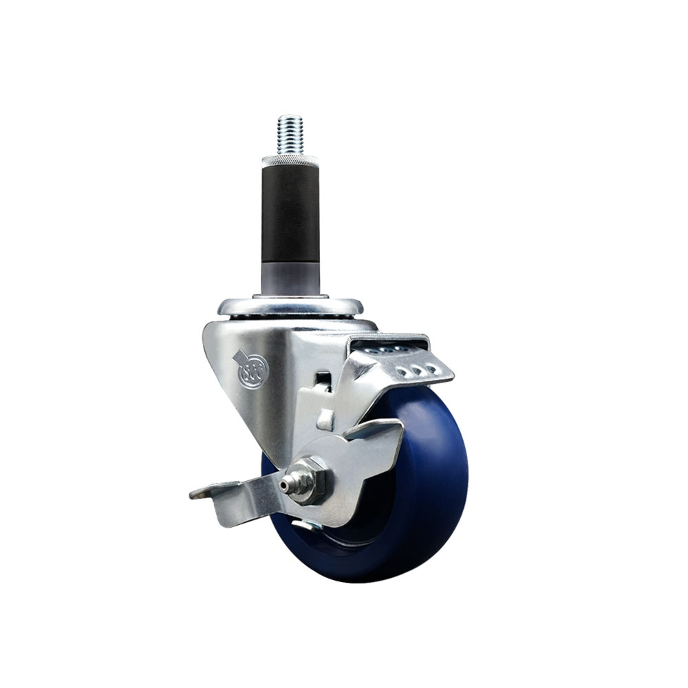 Solid Polyurethane Expanding Stem Swivel Caster with 3 Inch Blue Wheel and 1-1/8" Stem & Top Locking Brake - 300 lbs. Capacity Per Caster - Service Caster Brand — photo 1