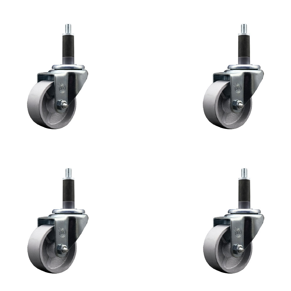 Semi Steel Cast Iron Swivel Expanding Stem Caster Set of 4 with Roller Bearings - 3" x 1.5" Silver Wheels and 1" Stems - Includes 4 Swivel - 1200 lbs Total Capacity - Service Caster Brand — photo 1