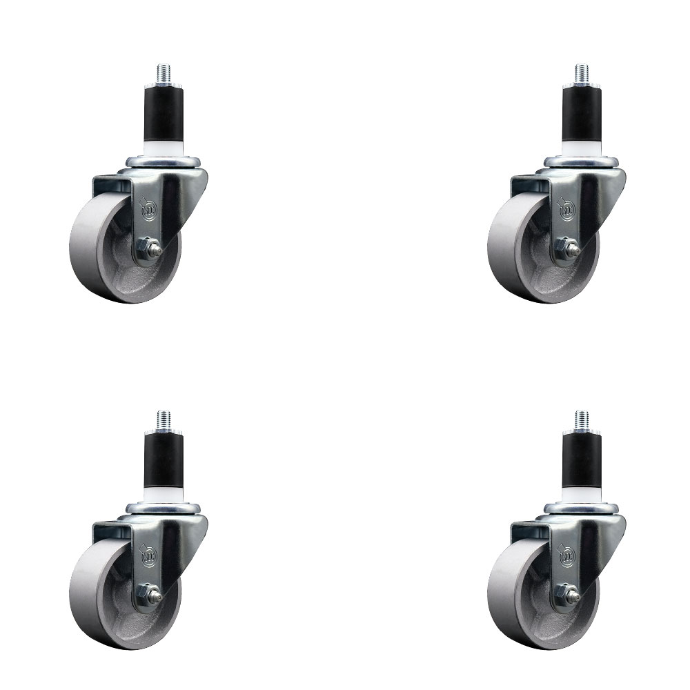 Semi Steel Cast Iron Swivel Expanding Stem Caster Set of 4 with Roller Bearings - 3" x 1.5" Silver Wheels and 1-1/2" Stems - Includes 4 Swivel - 1200 lbs Total Capacity - Service Caster Brand — photo 1