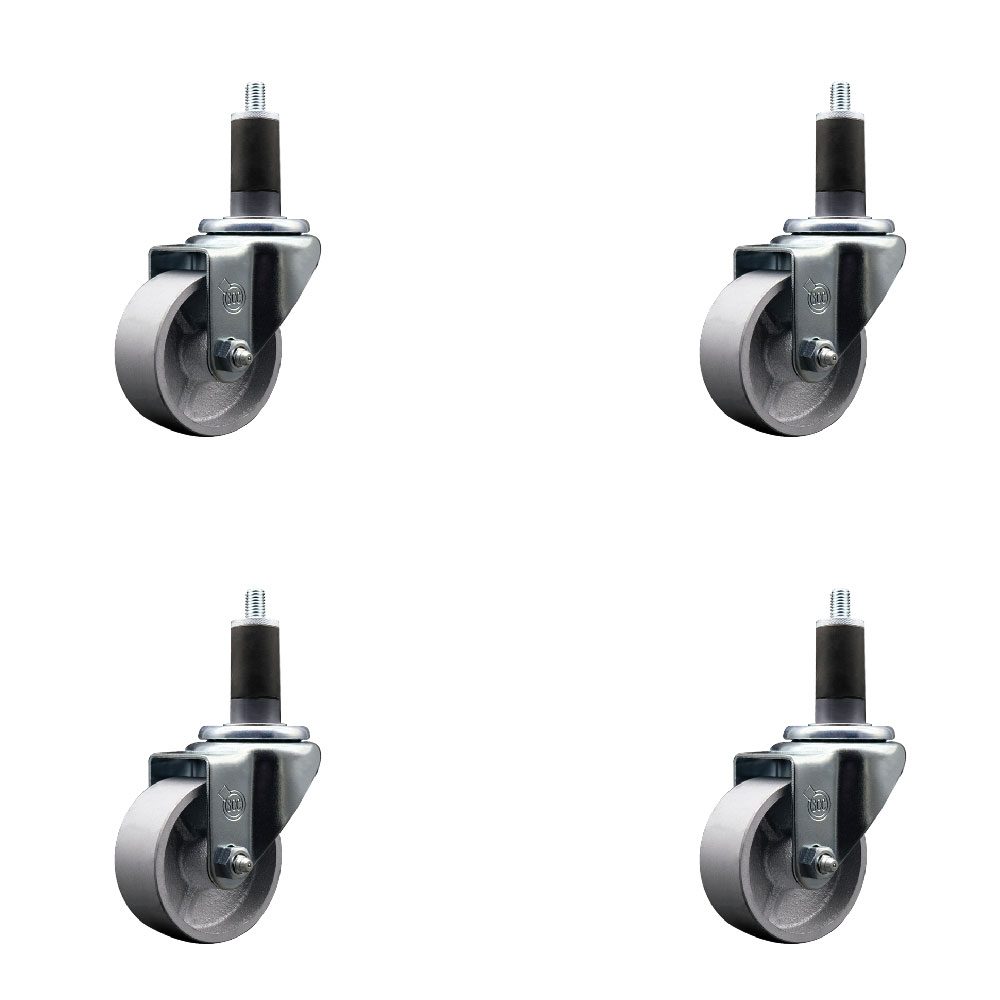 Semi Steel Cast Iron Swivel Expanding Stem Caster Set of 4 with Roller Bearings - 3" x 1.5" Silver Wheels and 1-1/4" Stems - Includes 4 Swivel - 1200 lbs Total Capacity - Service Caster Brand — photo 1