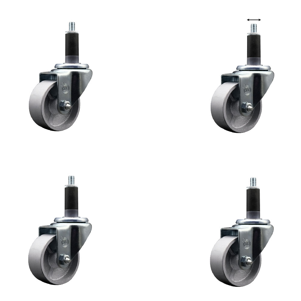 Semi Steel Cast Iron Swivel Expanding Stem Caster Set of 4 with Roller Bearings - 3" x 1.5" Silver Wheels and 1-1/8" Stems - Includes 4 Swivel - 1200 lbs Total Capacity - Service Caster Brand — photo 1