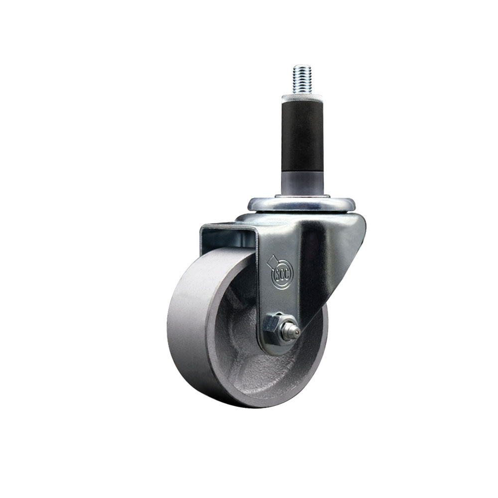 Semi Steel Cast Iron Swivel Expanding Stem Caster w/Roller Bearing - 3" x 1.5" Silver Wheel and 1-1/8" Stem - 300 lbs Capacity/Caster - Service Caster Brand — photo 1