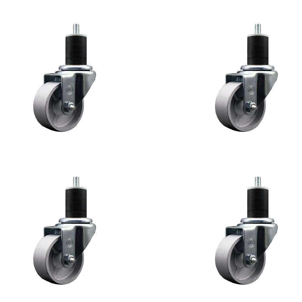 Semi Steel Cast Iron Swivel Expanding Stem Caster Set of 4 with Roller Bearings - 3" x 1.5" Silver Wheels and 1-3/4" Stems - Includes 4 Swivel - 1200 lbs Total Capacity - Service Caster Brand — photo 1