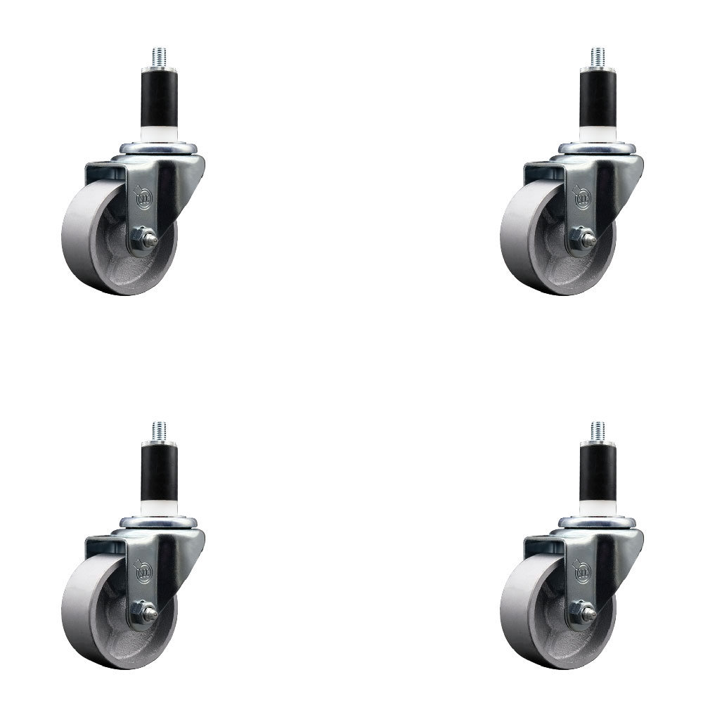 Semi Steel Cast Iron Swivel Expanding Stem Caster Set of 4 with Roller Bearings - 3" x 1.5" Silver Wheels and 1-3/8" Stems - Includes 4 Swivel - 1200 lbs Total Capacity - Service Caster Brand — photo 1