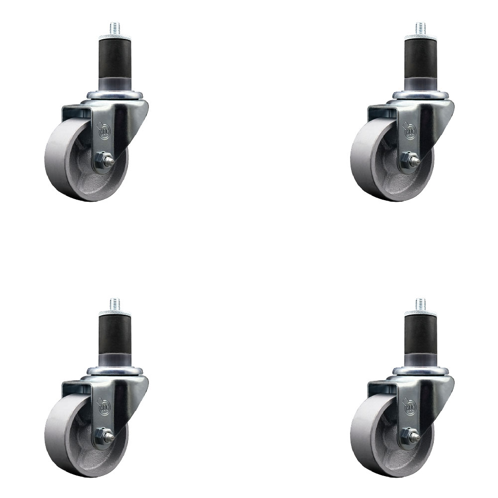 Semi Steel Cast Iron Swivel Expanding Stem Caster Set of 4 with 3 Inch Silver Wheels and 1-5/8" Stems - Includes 4 Swivel - 300 lbs. Capacity Per Caster - Service Caster Brand — photo 1