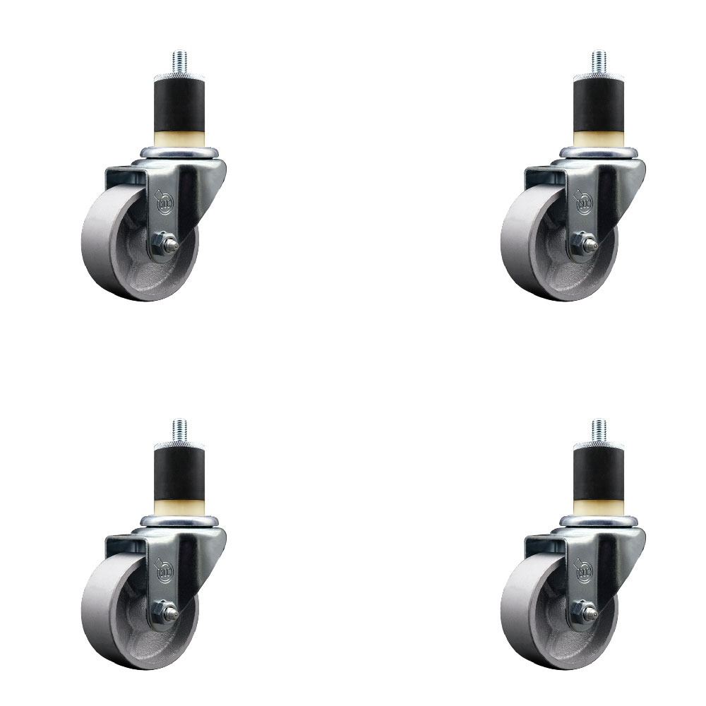 Semi Steel Cast Iron Swivel Expanding Stem Caster Set of 4 with Roller Bearings - 3" x 1.5" Silver Wheels and 1-7/8" Stems - Includes 4 Swivel - 1200 lbs Total Capacity - Service Caster Brand — photo 1