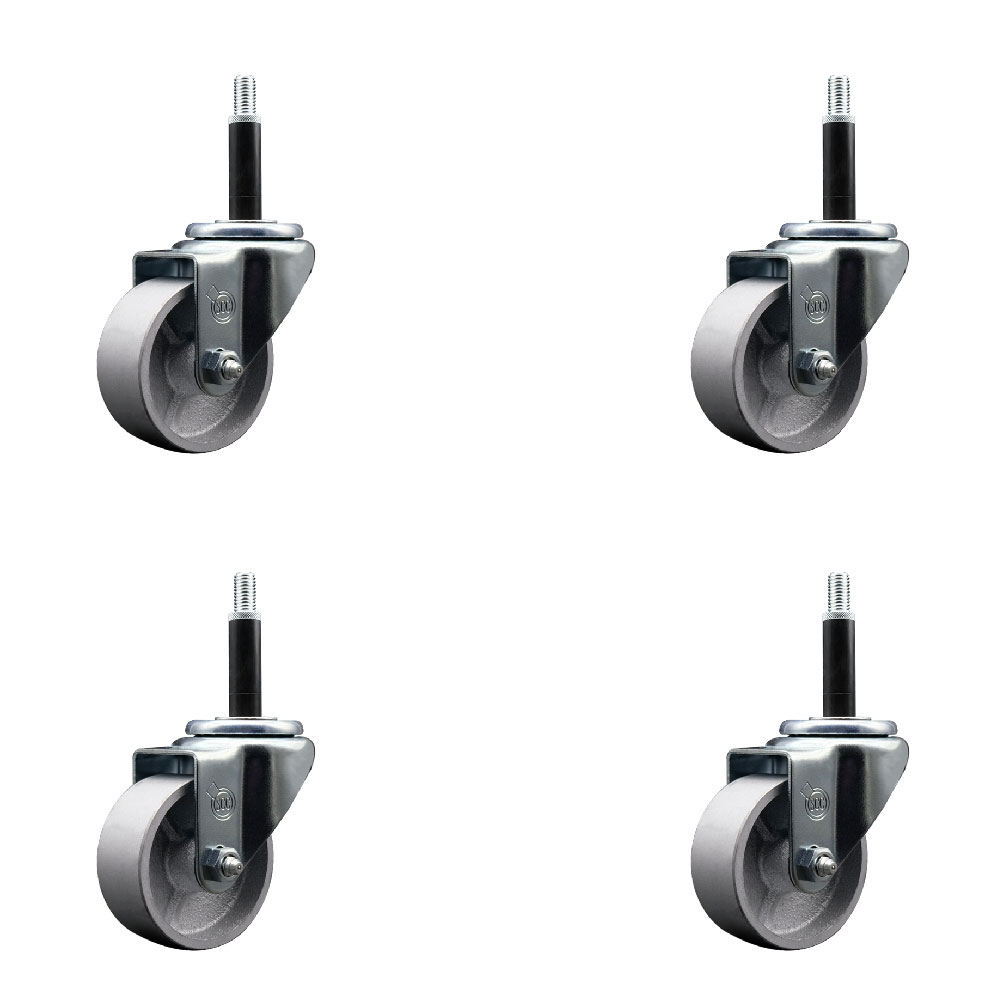 Semi Steel Cast Iron Swivel Expanding Stem Caster Set of 4 with Roller Bearings - 3" x 1.5" Silver Wheels and 3/4" Stems - Includes 4 Swivel - 1200 lbs Total Capacity - Service Caster Brand — photo 1