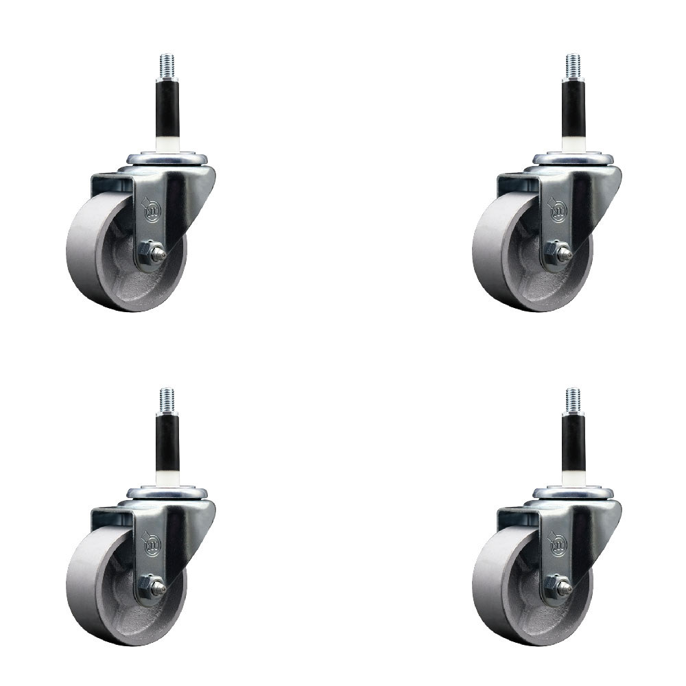Semi Steel Cast Iron Swivel Expanding Stem Caster Set of 4 with Roller Bearings - 3" x 1.5" Silver Wheels and 7/8" Stems - Includes 4 Swivel - 1200 lbs Total Capacity - Service Caster Brand — photo 1