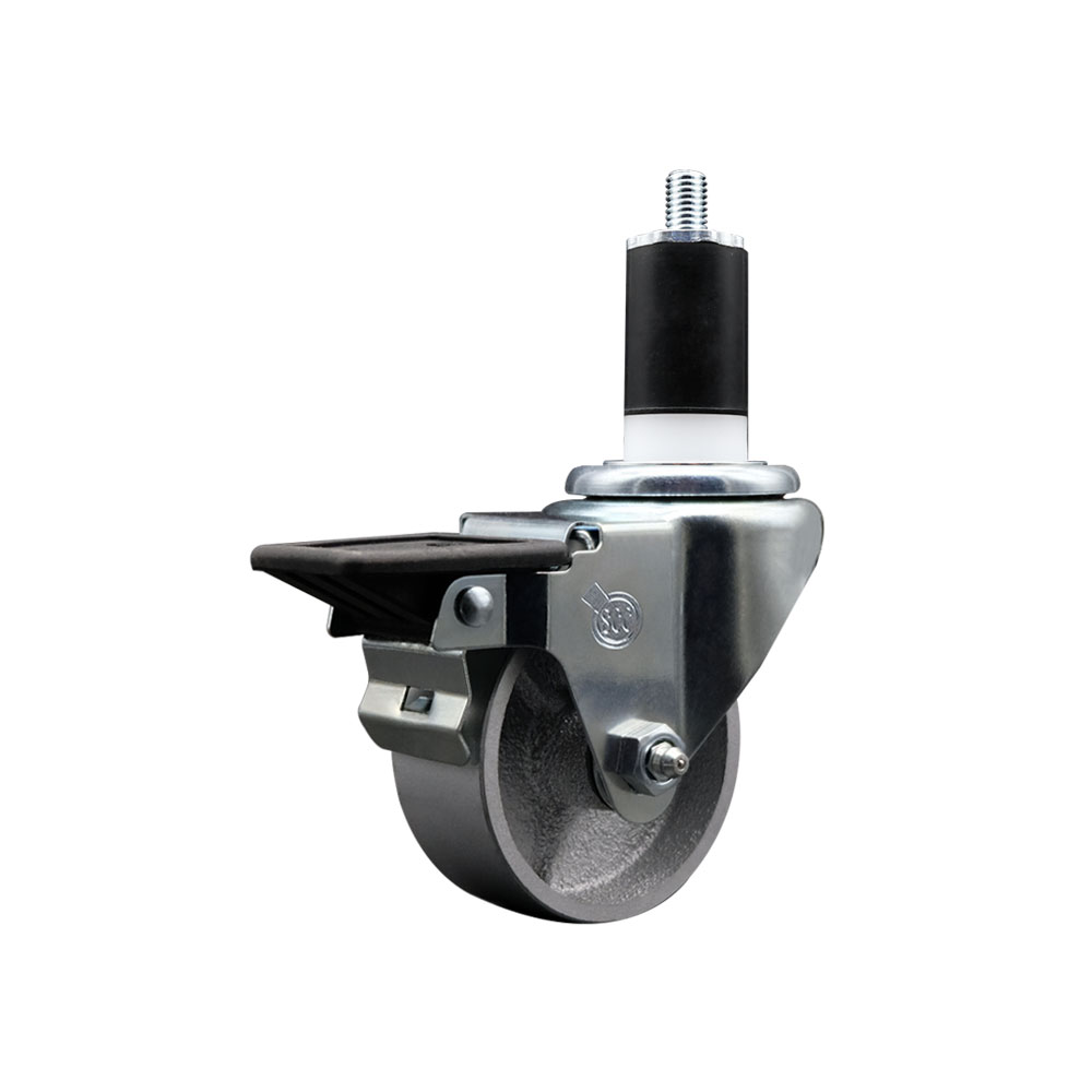Semi Steel Cast Iron Swivel Expanding Stem Caster w/Roller Bearing - 3" x 1.5" Silver Wheel and 1-1/2" Stem & Posi Locking Brake - 300 lbs Capacity/Caster - Service Caster Brand — photo 1
