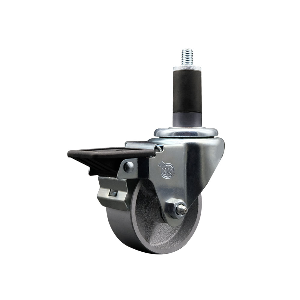 Semi Steel Cast Iron Swivel Expanding Stem Swivel Caster with 3 Inch Silver Wheel and 1-1/4" Stem & Posi Locking Brake - 300 lbs. Capacity Per Caster - Service Caster Brand — photo 1