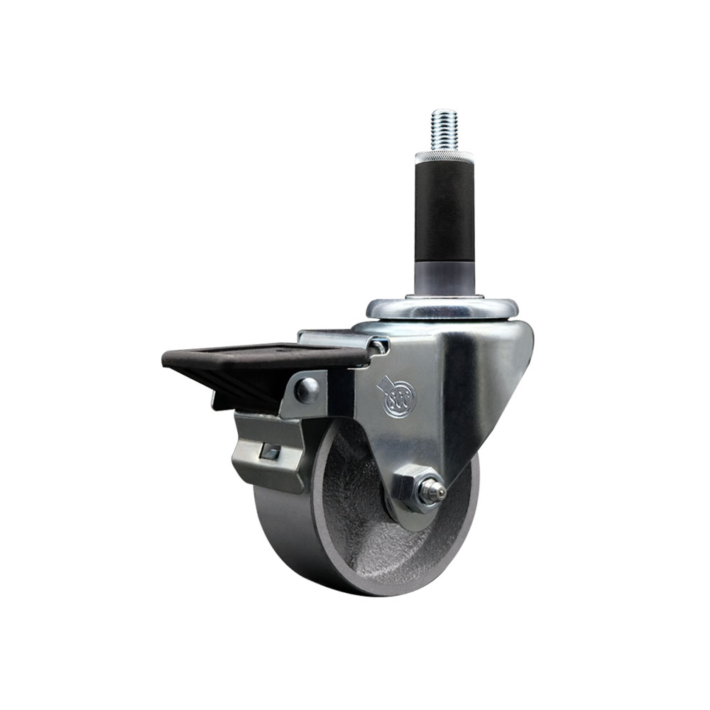 Semi Steel Cast Iron Swivel Expanding Stem Swivel Caster with 3 Inch Silver Wheel and 1-1/8" Stem & Posi Locking Brake - 300 lbs. Capacity Per Caster - Service Caster Brand — photo 1