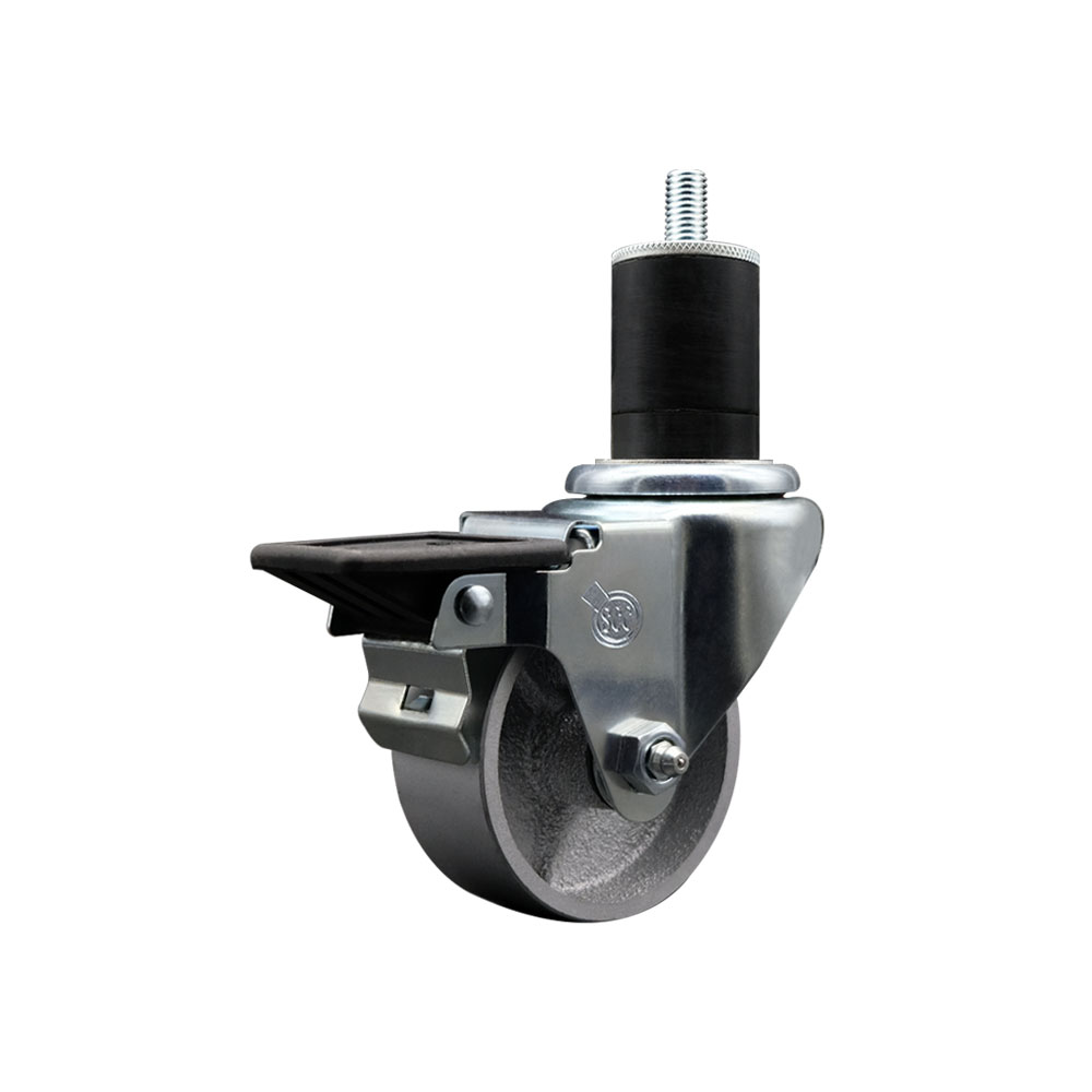 Semi Steel Cast Iron Swivel Expanding Stem Caster w/Roller Bearing - 3" x 1.5" Silver Wheel and 1-3/4" Stem & Posi Locking Brake - 300 lbs Capacity/Caster - Service Caster Brand — photo 1