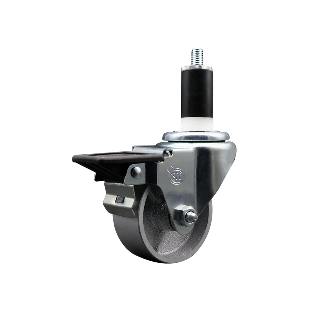 Semi Steel Cast Iron Swivel Expanding Stem Caster w/Roller Bearing - 3" x 1.5" Silver Wheel and 1-3/8" Stem & Posi Locking Brake - 300 lbs Capacity/Caster - Service Caster Brand — photo 1