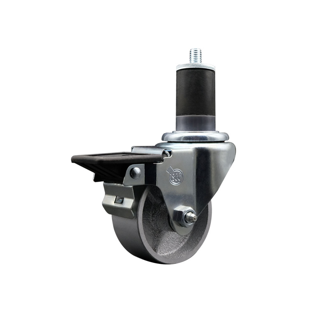 Semi Steel Cast Iron Swivel Expanding Stem Caster w/Roller Bearing - 3" x 1.5" Silver Wheel and 1-5/8" Stem & Posi Locking Brake - 300 lbs Capacity/Caster - Service Caster Brand — photo 1