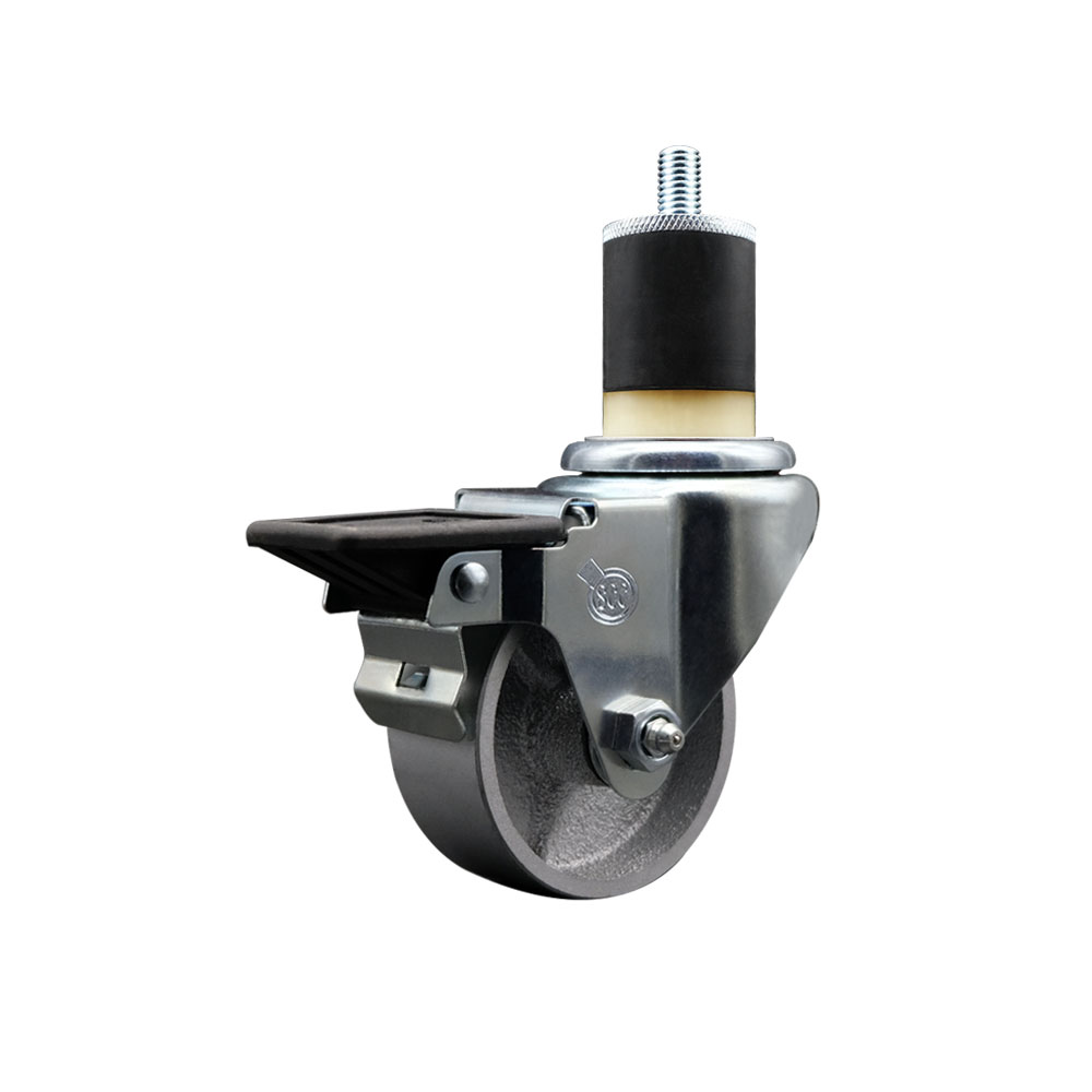 Semi Steel Cast Iron Swivel Expanding Stem Caster w/Roller Bearing - 3" x 1.5" Silver Wheel and 1-7/8" Stem & Posi Locking Brake - 300 lbs Capacity/Caster - Service Caster Brand — photo 1