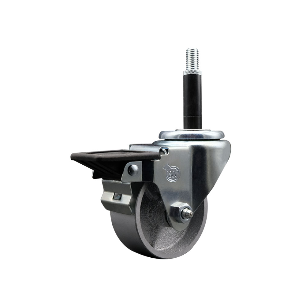Semi Steel Cast Iron Swivel Expanding Stem Caster w/Roller Bearing - 3" x 1.5" Silver Wheel and 3/4" Stem & Posi Locking Brake - 300 lbs Capacity/Caster - Service Caster Brand — photo 1