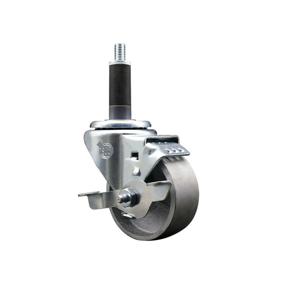 Semi Steel Cast Iron Swivel Expanding Stem Caster w/Roller Bearing - 3" x 1.5" Silver Wheel and 1" Stem & Top Locking Brake - 300 lbs Capacity/Caster - Service Caster Brand — photo 1