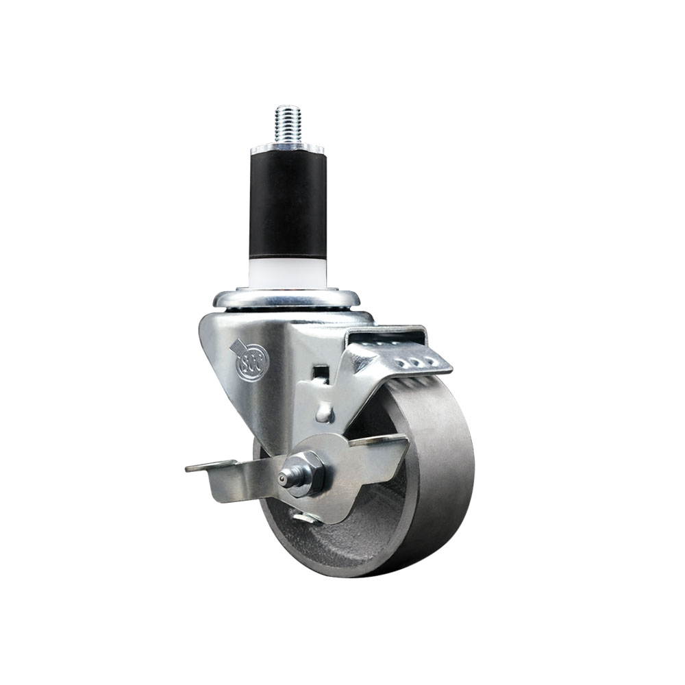 Semi Steel Cast Iron Swivel Expanding Stem Caster w/Roller Bearing - 3" x 1.5" Silver Wheel and 1-1/2" Stem & Top Locking Brake - 300 lbs Capacity/Caster - Service Caster Brand — photo 1