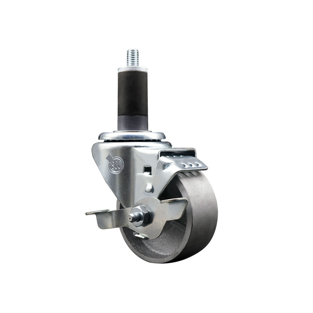 Semi Steel Cast Iron Swivel Expanding Stem Caster w/Roller Bearing - 3" x 1.5" Silver Wheel and 1-1/4" Stem & Top Locking Brake - 300 lbs Capacity/Caster - Service Caster Brand — photo 1