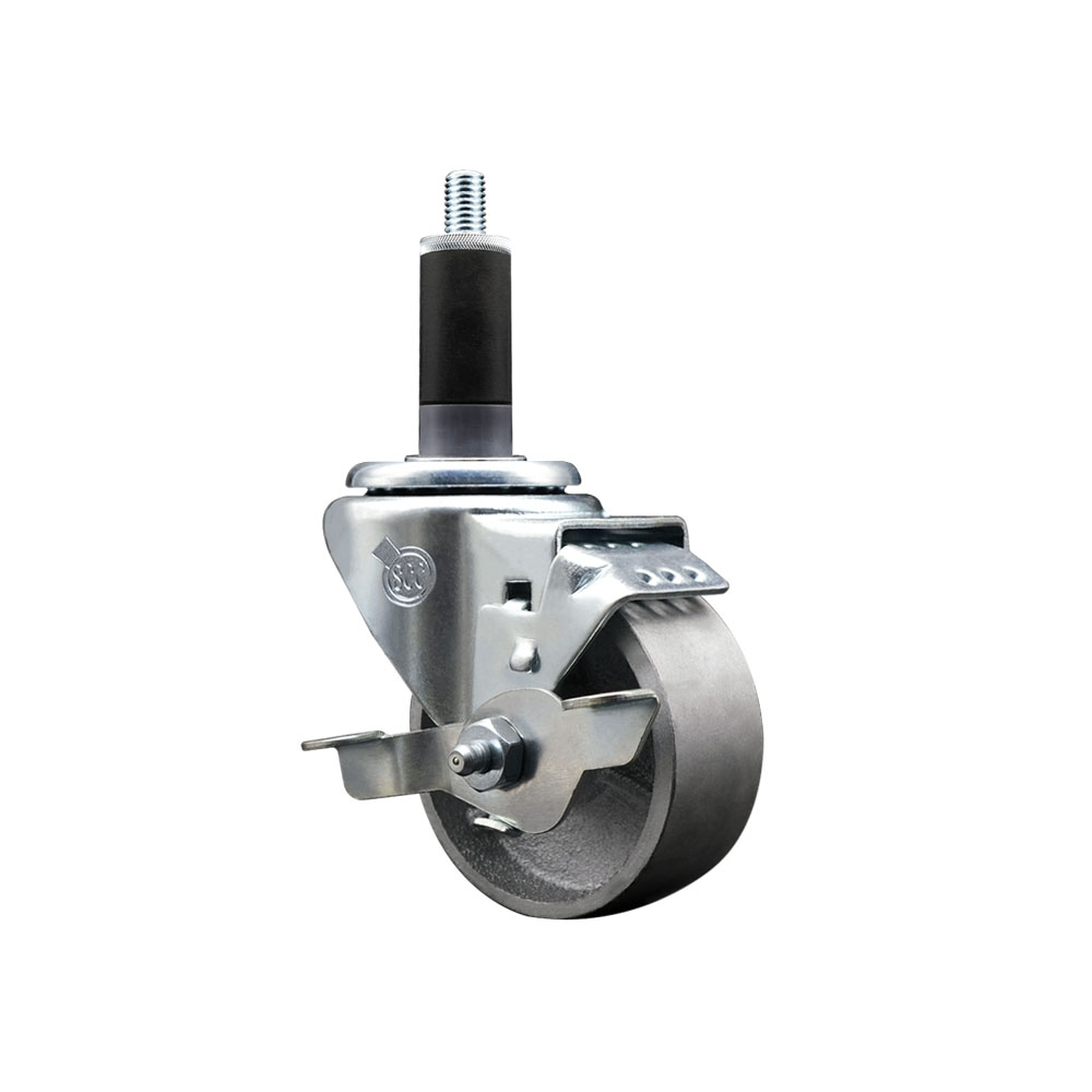Semi Steel Cast Iron Swivel Expanding Stem Swivel Caster with 3 Inch Silver Wheel and 1-1/8" Stem & Top Locking Brake - 300 lbs. Capacity Per Caster - Service Caster Brand — photo 1
