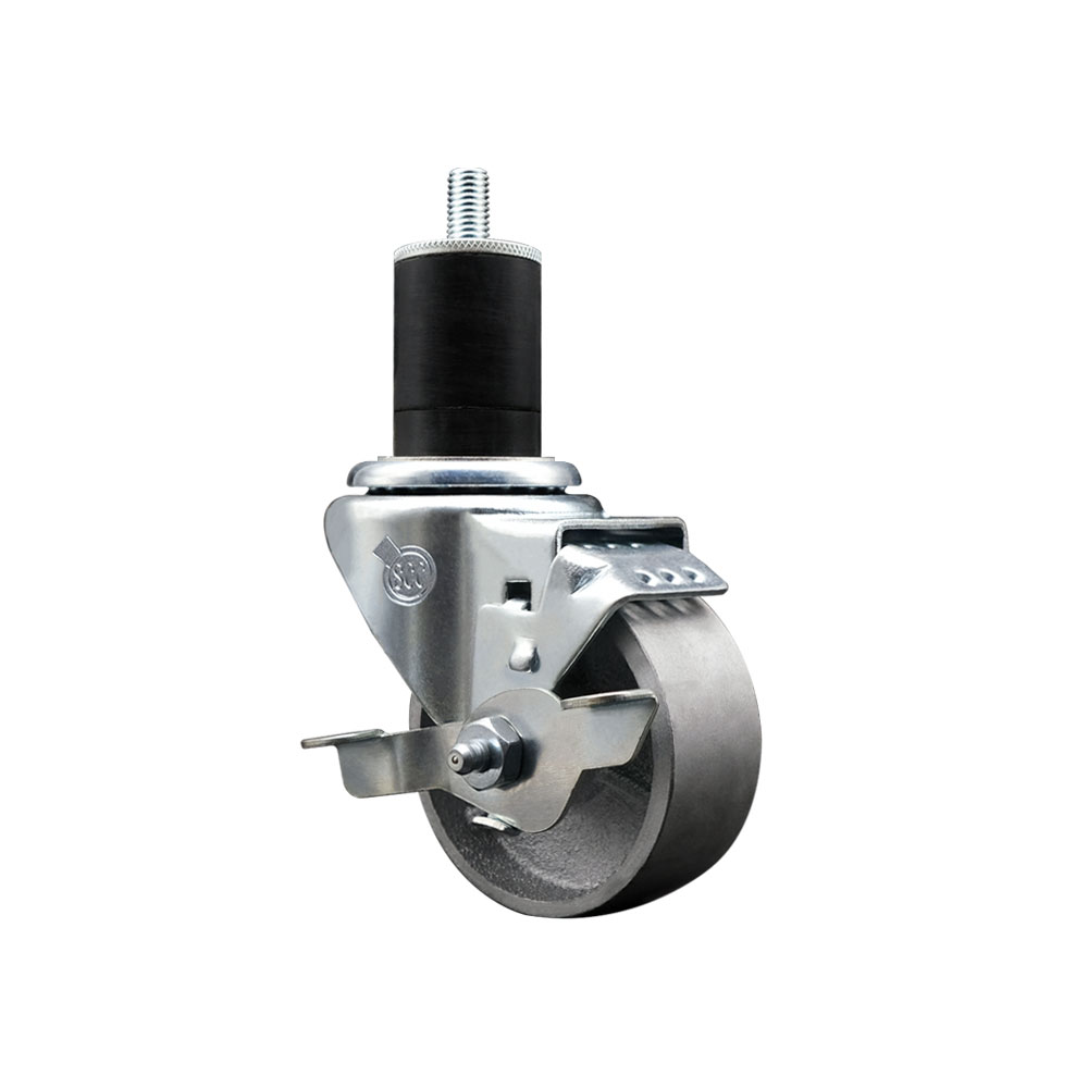 Semi Steel Cast Iron Swivel Expanding Stem Swivel Caster with 3 Inch Silver Wheel and 1-3/4" Stem & Top Locking Brake - 300 lbs. Capacity Per Caster - Service Caster Brand — photo 1