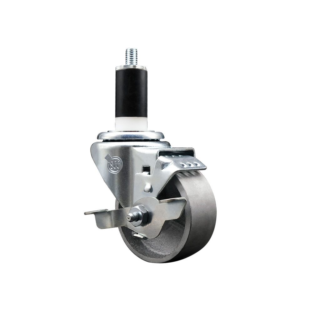 Semi Steel Cast Iron Swivel Expanding Stem Swivel Caster with 3 Inch Silver Wheel and 1-3/8" Stem & Top Locking Brake - 300 lbs. Capacity Per Caster - Service Caster Brand — photo 1
