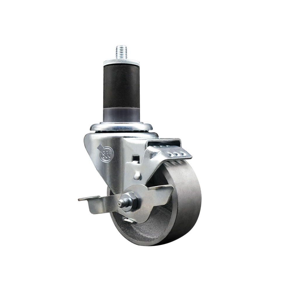 Semi Steel Cast Iron Swivel Expanding Stem Caster w/Roller Bearing - 3" x 1.5" Silver Wheel and 1-5/8" Stem & Top Locking Brake - 300 lbs Capacity/Caster - Service Caster Brand — photo 1